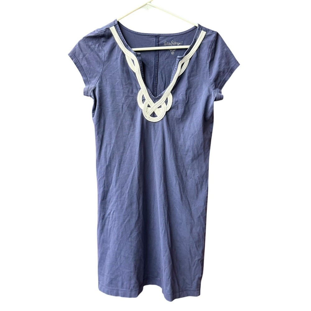 Lilly Pulitzer T-Shirt Dress Womens Small Blue Pima Cotton Rope Detail V-Neck